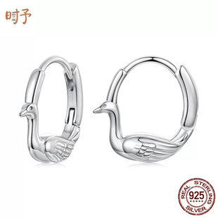 原创可爱动物小鸭子耳扣耳饰日常通勤风通体s925纯银耳环简约气质