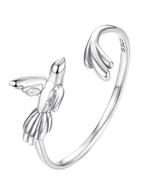 原创灵动小鸟素银开口戒指简约可爱动物s925纯银戒指手饰个性百搭
