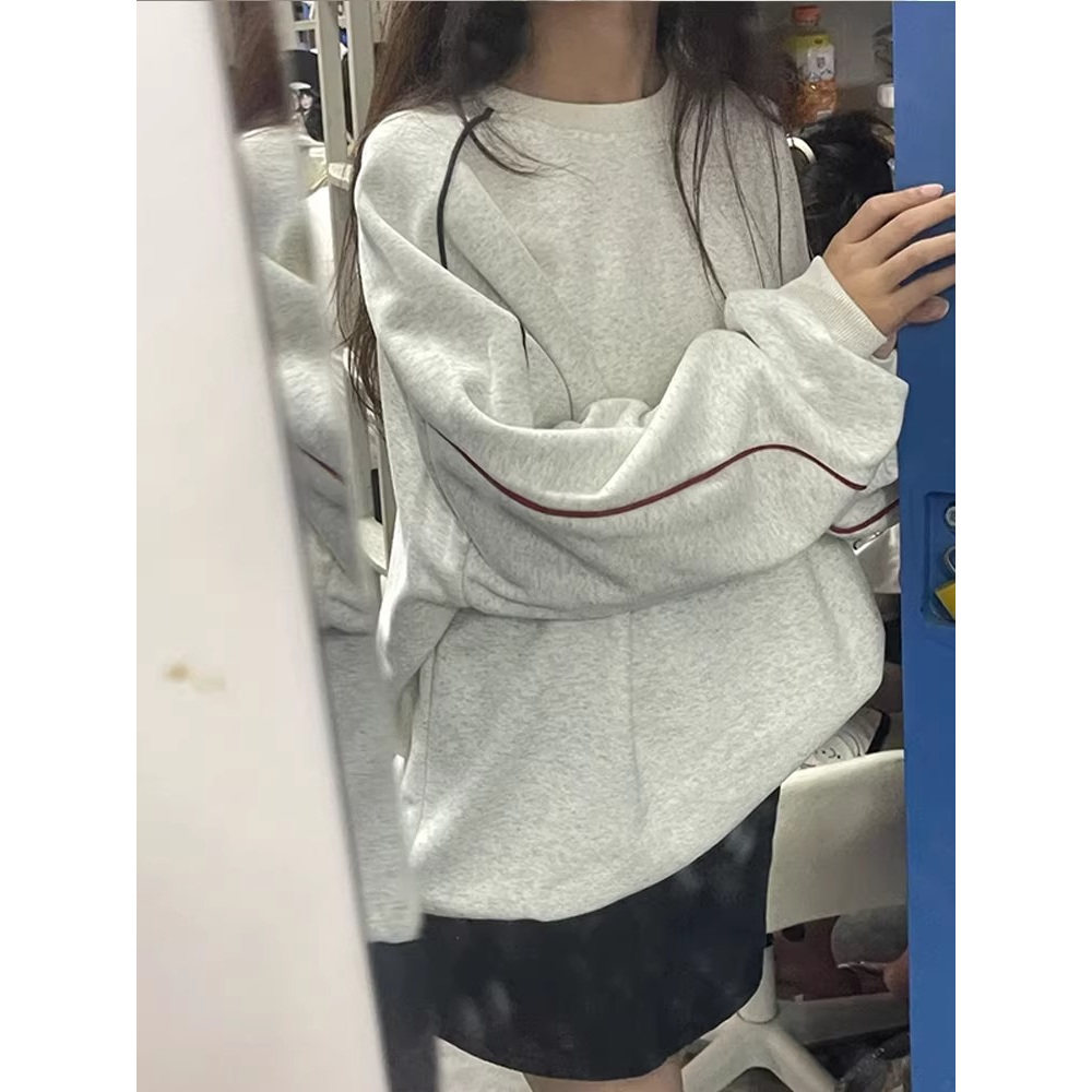 美式高街线条无帽卫衣女秋冬加绒加厚2026oversize韩系慵懒风外套,女装/女士精品,T恤,淘宝优惠券,粉丝福利购,淘宝优惠卷