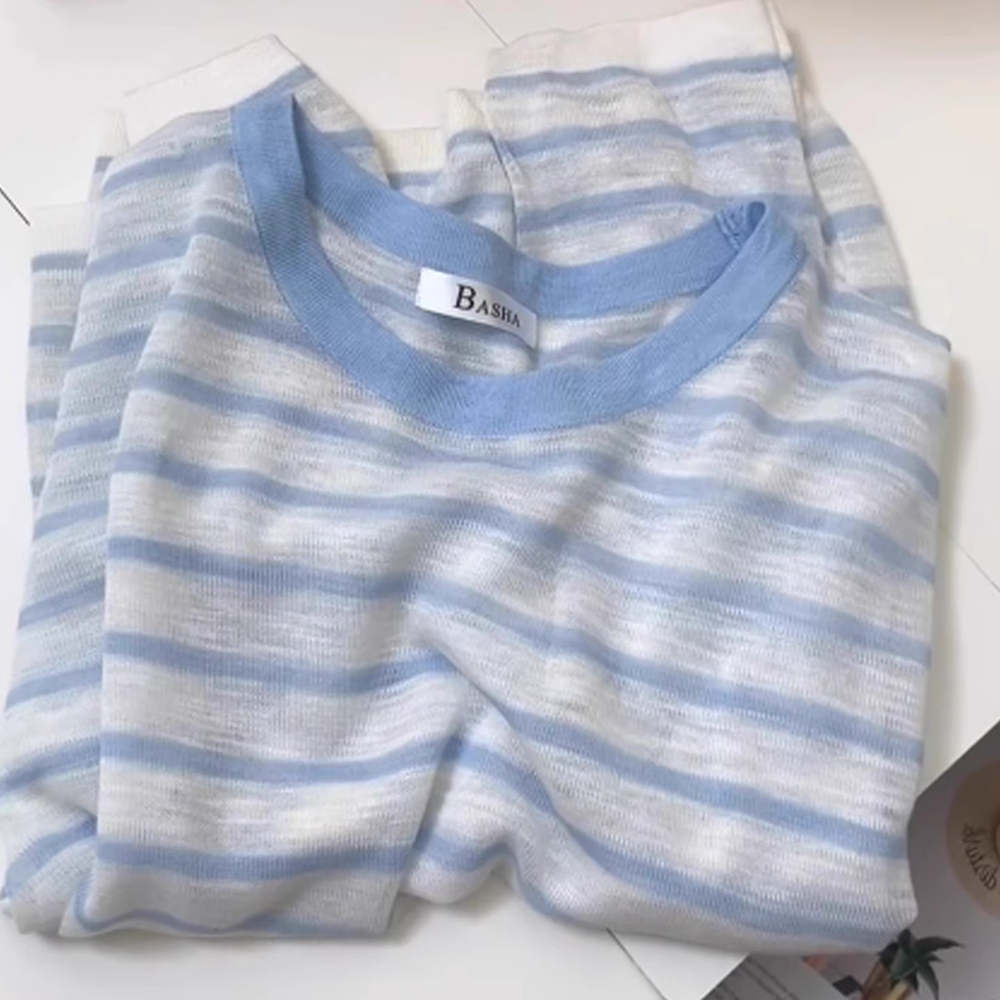 纯欲风时尚ins蓝色条纹防晒罩衫女2025夏季新款韩版小众百搭上衣