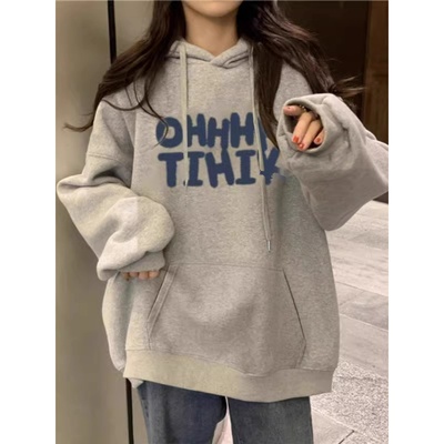 新款慵懒风加绒加厚美式复古上衣