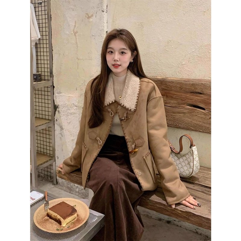 新款小个子皮毛一体短款加厚棉衣