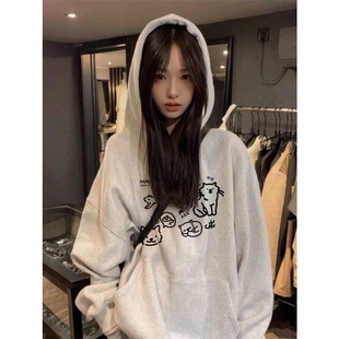 白花灰加绒连帽卫衣女2025新款秋冬加厚韩系巨好看宽松外套上衣女