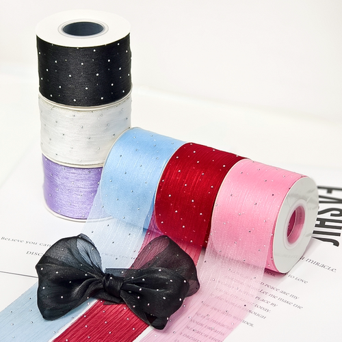 6cm烫钻褶皱纱头饰发饰丝带