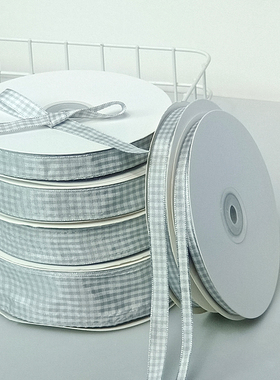 银灰色格子丝带蝴蝶结礼盒烘焙鲜花彩带服装辅料绸带礼品包装丝带