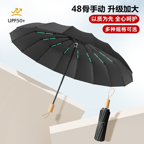 48骨手动太阳伞超大黑胶防晒遮阳