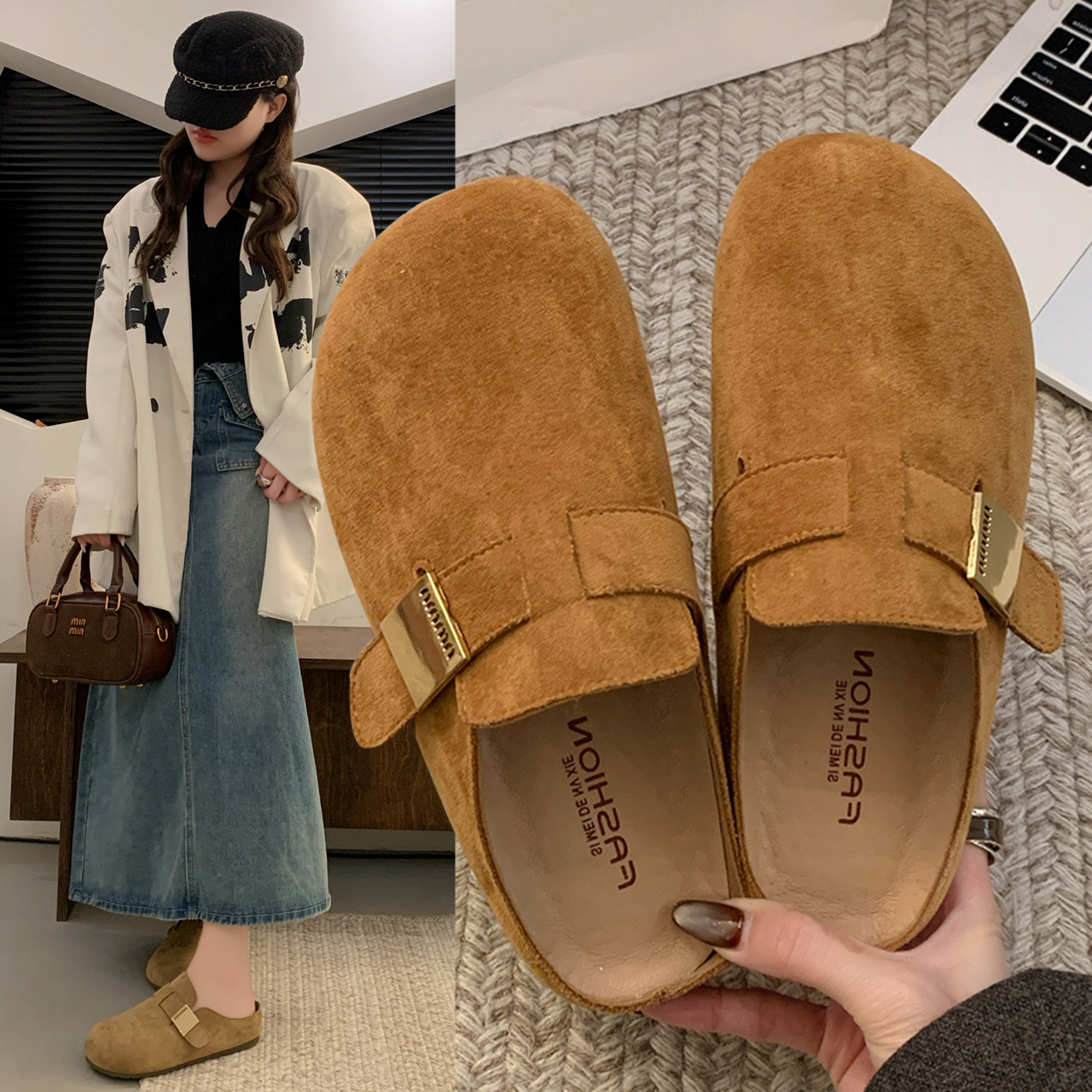 复古平底勃肯鞋一脚蹬包头半拖鞋女外穿2026春季新款懒人博肯鞋子,女鞋,勃肯鞋/软木鞋,淘宝优惠券,粉丝福利购,淘宝优惠卷