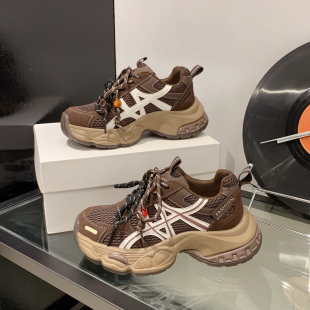 真皮厚底增高休闲松糕运动鞋 欧货巴黎网面炸街老爹鞋 女2025秋新款