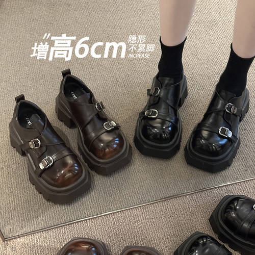 厚底JK小皮鞋女皮带扣增高乐福鞋