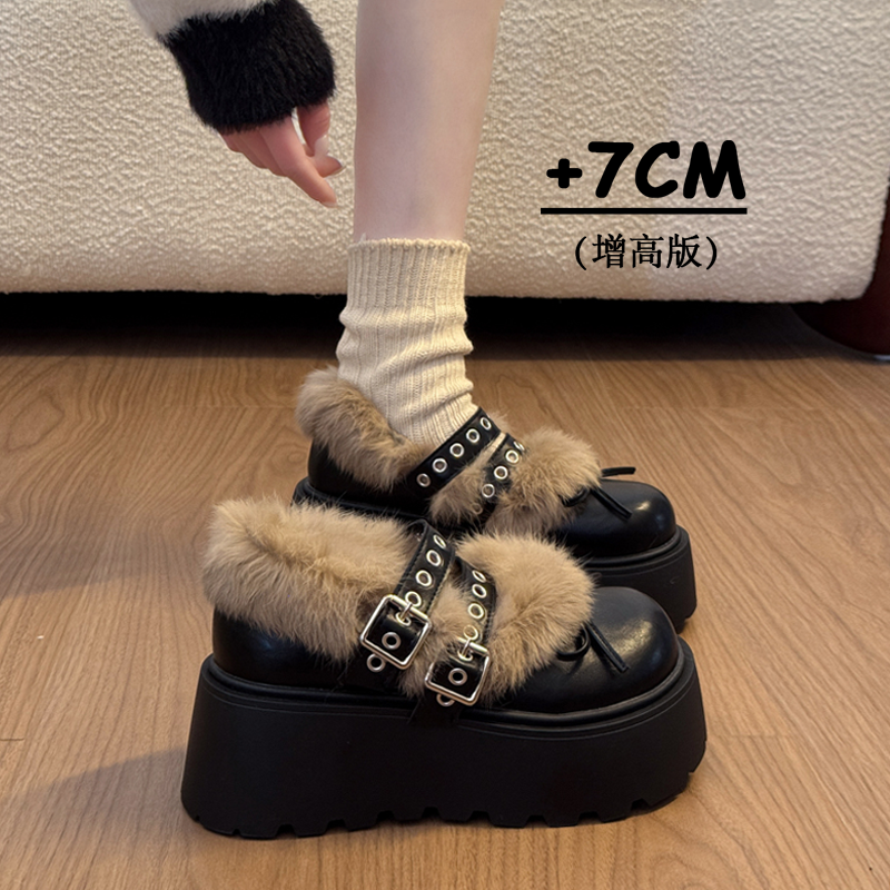 松糕厚底增高玛丽珍毛毛鞋女2025新款冬季保暖勃肯棉鞋加绒小皮鞋,女鞋,勃肯鞋/软木鞋,淘宝优惠券,粉丝福利购,淘宝优惠卷