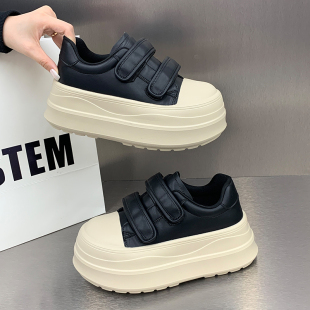 欧货娃娃头厚底面包鞋女2025秋季新款魔术贴松糕底小白鞋休闲鞋潮