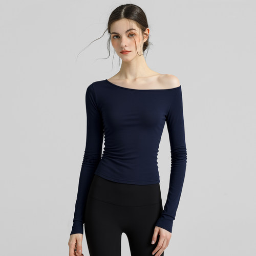 新丽雅修身一字肩瑜伽服运动长袖
