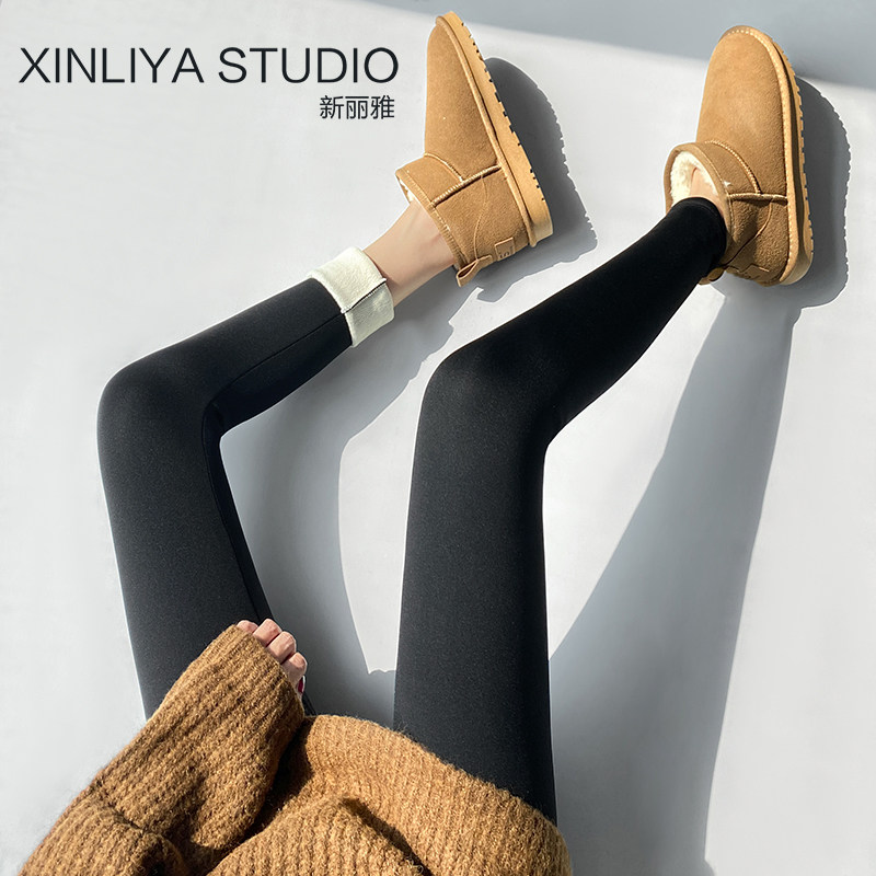 黑色加绒鲨鱼裤女秋冬季外穿高腰紧身收腹打底长裤提臀显瘦运动裤