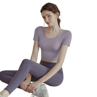 瑜伽服女2025夏季新款高级感运动上衣跑步训练健身服短袖套装