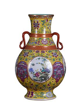 清乾隆描金珐琅彩花鸟如意福筒瓶仿古工艺品瓷器家居中式摆件古玩