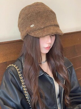 日系秋冬复古休闲高级感慵懒纯色时尚马术帽子女显脸小帽子报童帽
