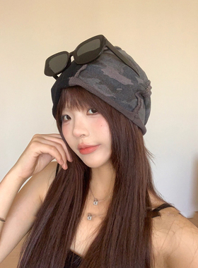 复古迷彩堆堆帽做旧补丁冷帽男女