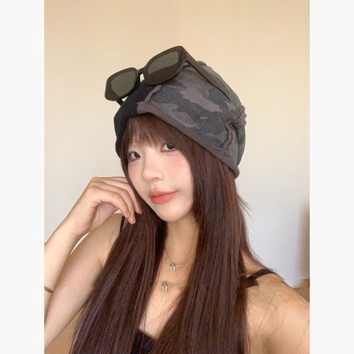 复古迷彩堆堆帽做旧补丁冷帽男女