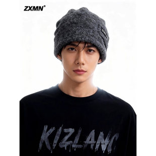 ZXMN 羊毛针织堆堆帽男秋冬韩版潮冷帽大头围显脸小慵懒风冷帽