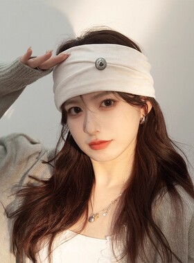 复古纽扣针织弹力发带女宽边