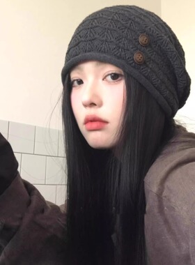 复古日杂风冷帽纽扣杂志风堆堆帽