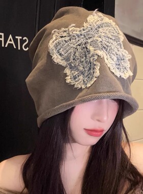 新款刺绣蝴蝶堆堆帽女卷边冷帽