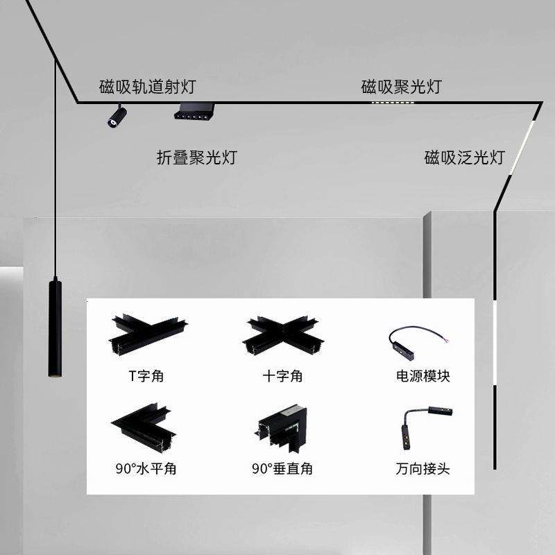 极窄磁吸轨道灯1.5CM无边框嵌入式客厅卧室无主灯照明15型,家装灯饰光源,轨道灯,淘宝优惠券,粉丝福利购,淘宝优惠卷