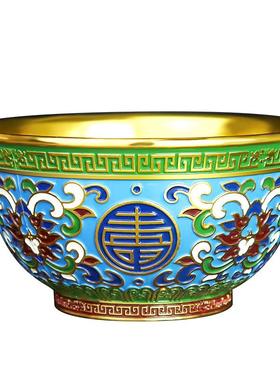 珐琅彩合金金碗摆件家居装饰婚庆礼品摆件万寿疆送福工艺品摆件