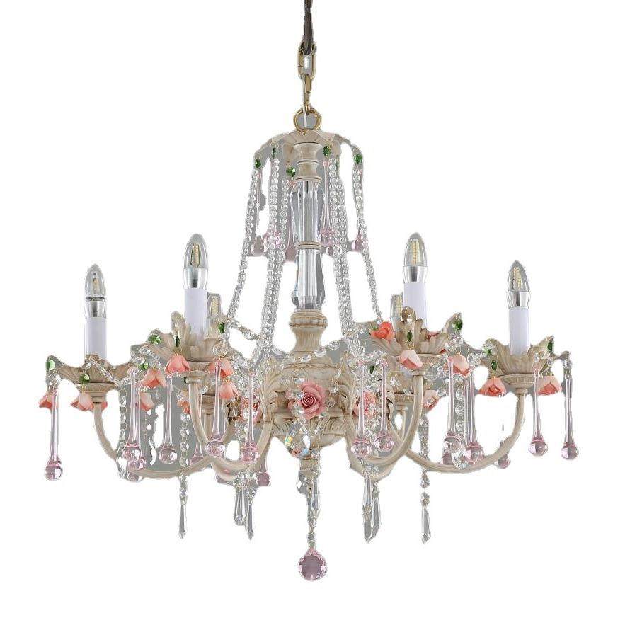 法式玫瑰水晶客厅吊灯美式复古花朵轻奢餐厅灯大气奢华主卧灯家居