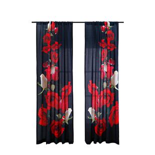 外贸成品简约轻奢玫瑰数码印花窗帘卧室客厅飘窗穿杆成品窗帘