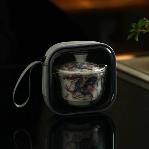 陶瓷旅行茶具套装一壶三杯快客户外露营便携式功夫茶具龙年伴手礼