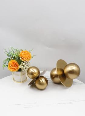 现代简约样板房书房玄关金色星球装饰品摆件创意金属圆形几何摆设