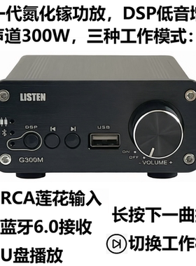 雷声氮化镓DSP蓝牙6.0功放纯数字单声道300W汽车摩托车家用低音炮