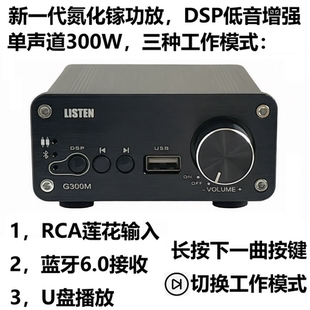 雷声氮化镓DSP蓝牙6.0功放纯数字单声道300W汽车摩托车家用低音炮