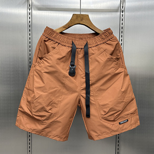 短裤 男士 沙滩裤 腰带款 设计工装 宽松直筒大口袋休闲五分裤 夏季 薄款