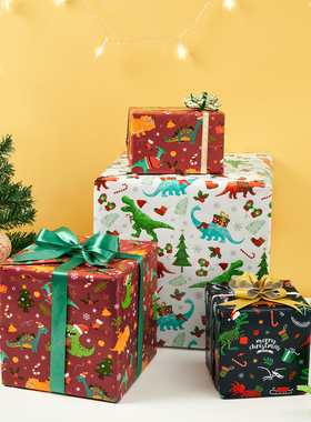 圣诞节礼物包装纸恐龙可爱卡通儿童礼品纸平安夜DIY礼盒纸宽76cm