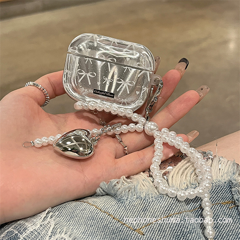 银色蝴蝶结适用苹果airpodspro3代保护壳airpodspro2代耳机套airpods4羽纱炫彩降噪无线蓝牙耳机壳防摔保护套,3C数码配件,耳机保护套,淘宝优惠券,粉丝福利购,淘宝优惠卷