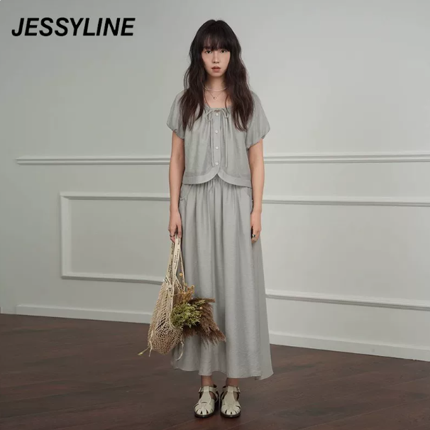 jessyline杰茜莱杰西莱专柜正品2024夏装灰色套装裙423116144-669