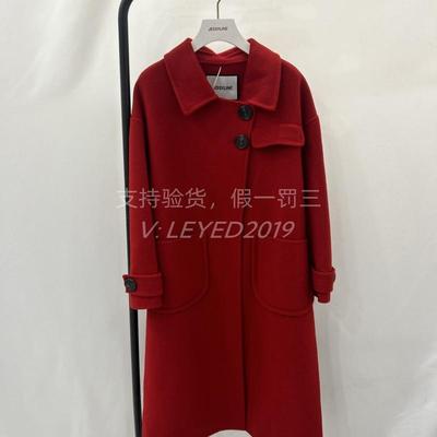专柜正品Jessy line杰茜莱2023冬季红色羊毛呢大衣345105407-2290