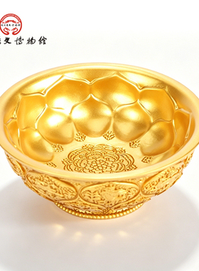 陕历博唐鸳鸯莲瓣纹金饭碗摆件