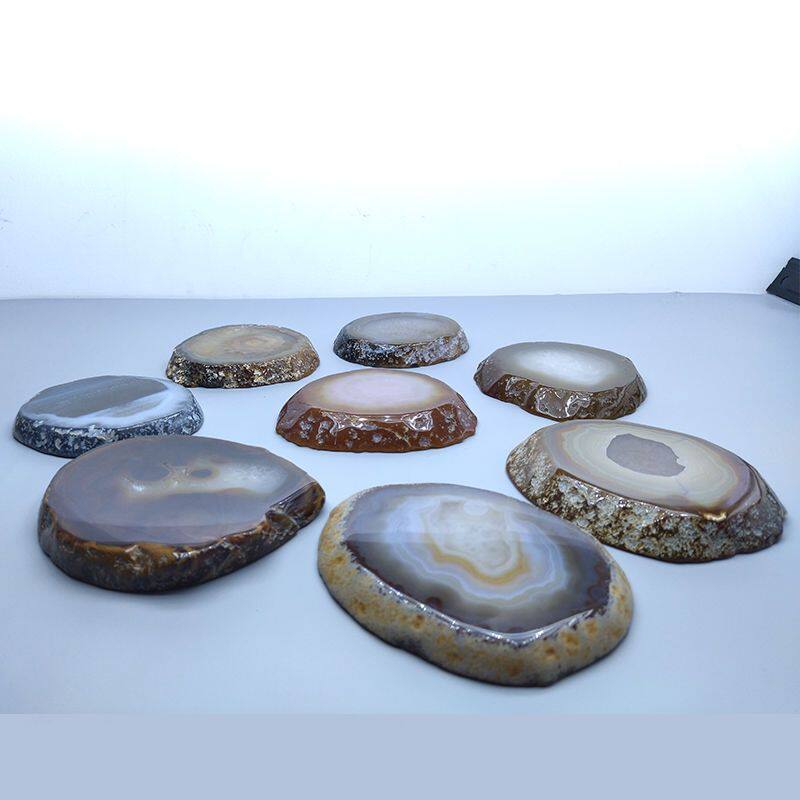 天然玛瑙原石切片艺术品杯垫摆件 装饰品玉石奇石8-12cm厚度1.3cm