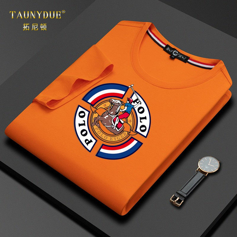 保罗·奢伦多冰丝圆领丝光棉短袖polo衫男士新款夏季纯棉t恤男款