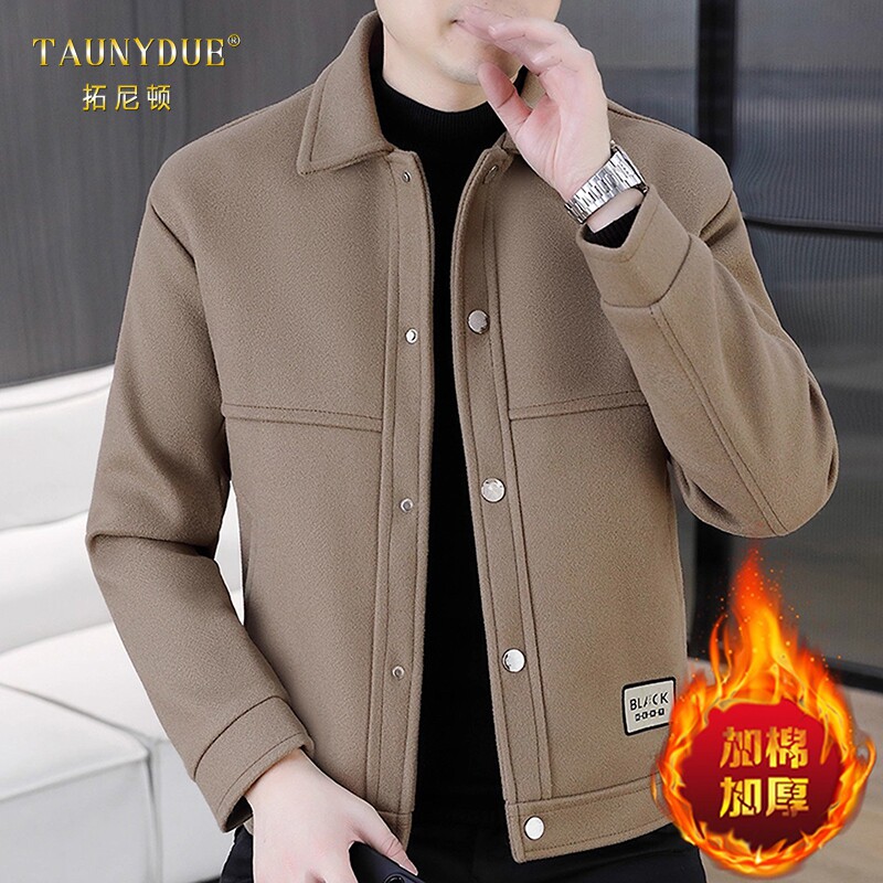 TAUNYDUE男士修身加厚保暖夹克冬季翻领韩版短款加棉保暖外套