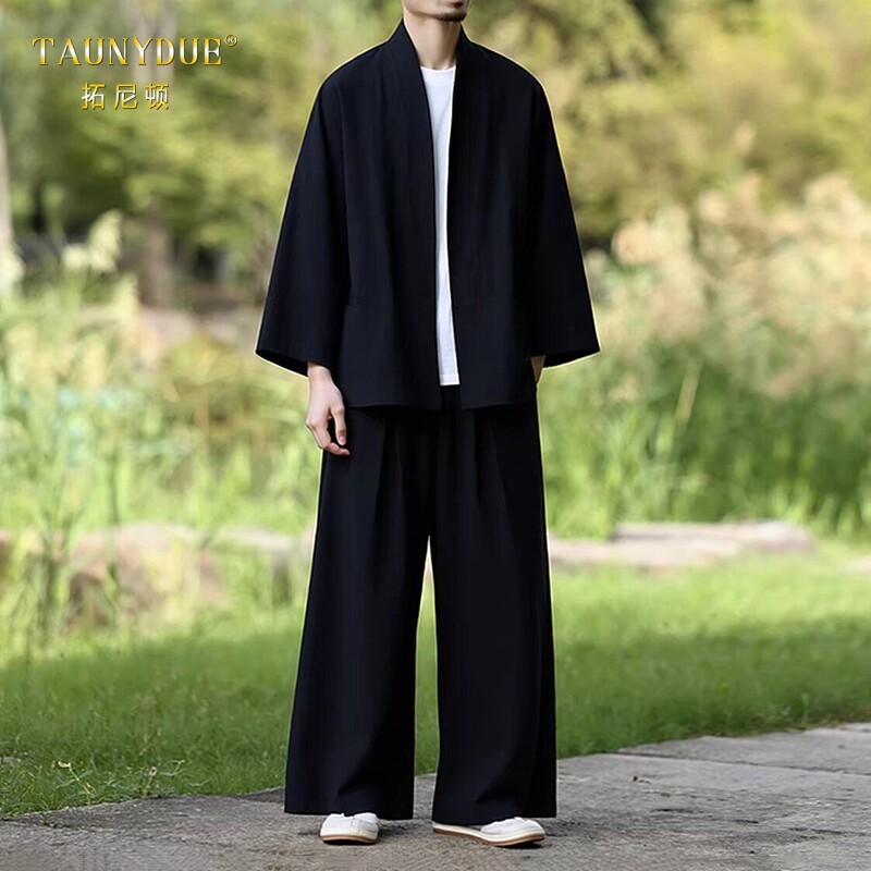 TAUNYDUE男士中国风棉麻套装春秋