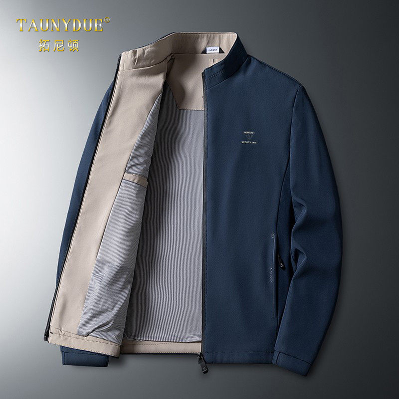 商务休闲防水夹克外套男士秋季薄款中老年爸爸上衣拉链行政外套男