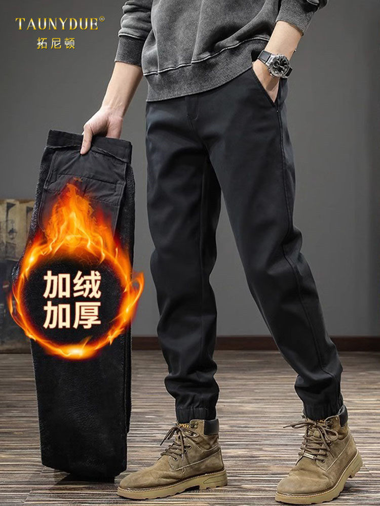 美式覆古百搭束脚宽松加绒休闲裤男冬季新款潮牌哈伦运动裤工装裤