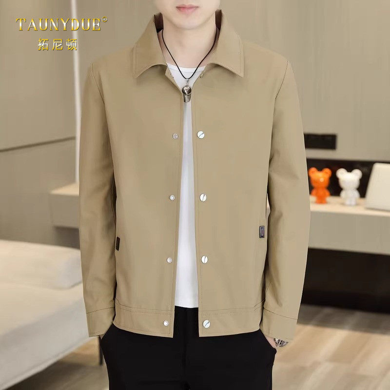 商务休闲高级感翻领夹克外套男士2025春季新款上衣服纯色时尚百搭