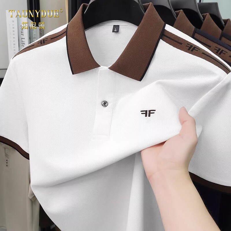 TAUNYDUE高端纯棉短袖t恤男夏季上衣翻领商务polo衫休闲刺绣半袖