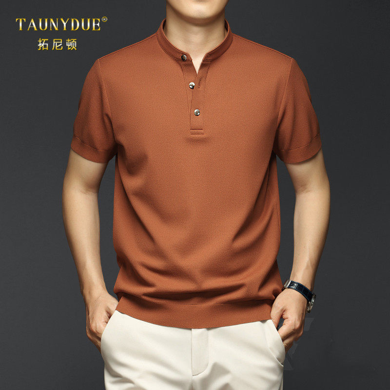 高端丝光棉纯色短袖T恤男士夏季抗皱透气POLO衫2024男装新款上衣