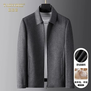 羊绒羊毛呢大衣外套男士新款秋冬季短款爸爸休闲薄款上衣夹克男款
